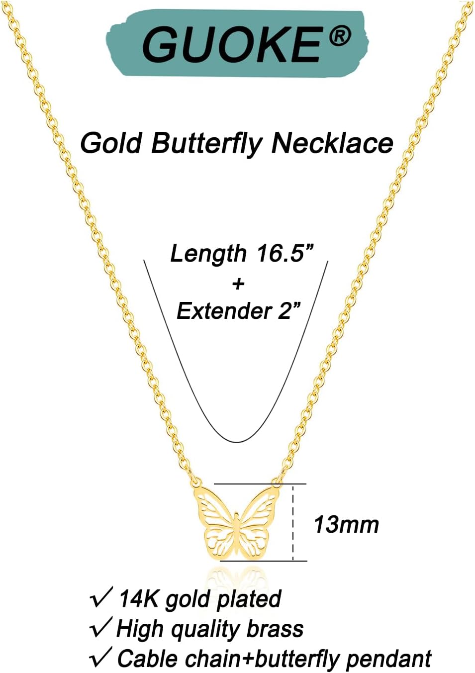 14K Gold Butterfly Pendant Necklace - Flutter & Fetch, Co.