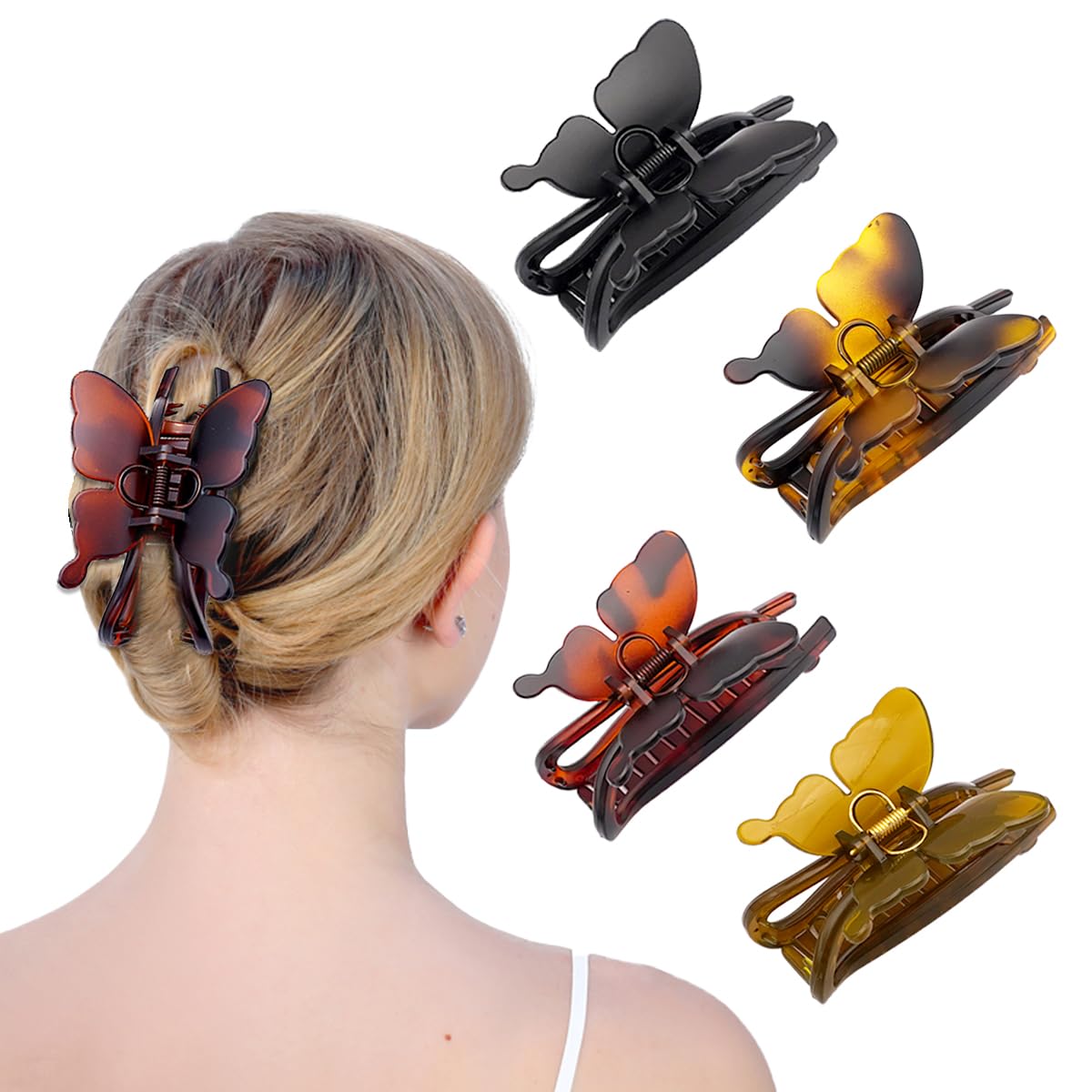 4.4 Inch Large Butterfly Claw Hair Clips - (4 Pack)