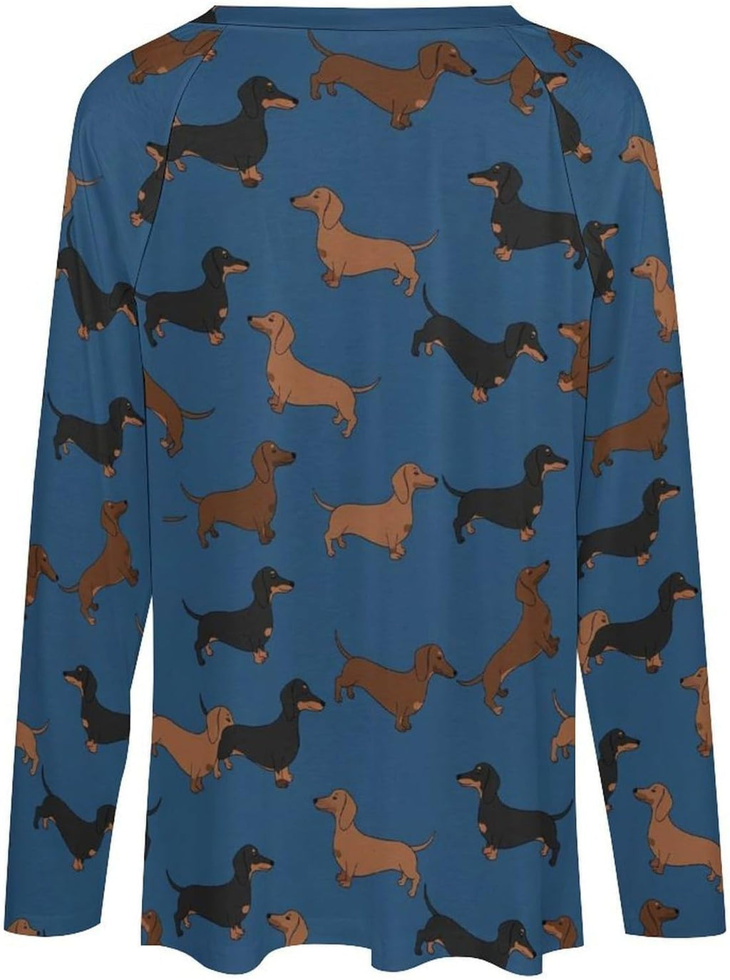 Women's Loose Fit Long Sleeve Dachshund V-Neck Top