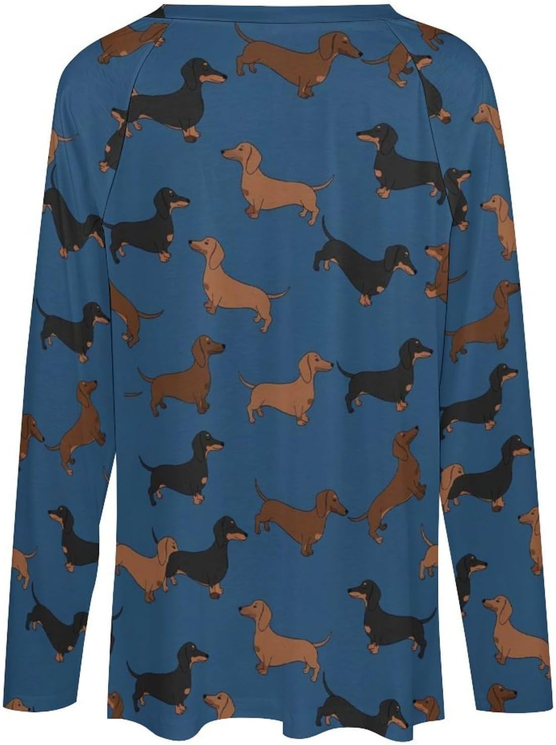 Women's Loose Fit Long Sleeve Dachshund V-Neck Top