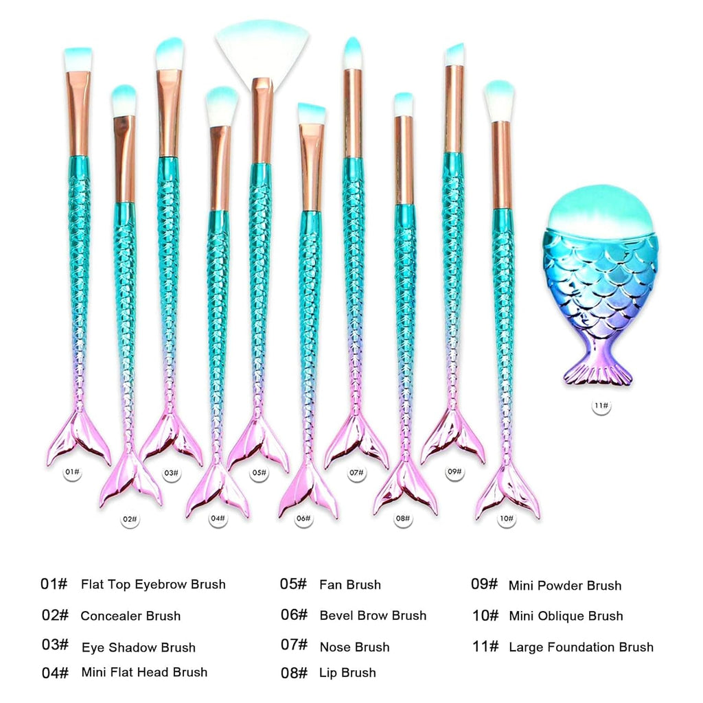 Mermaid Tailed 11 Piece Makeup Brush Set