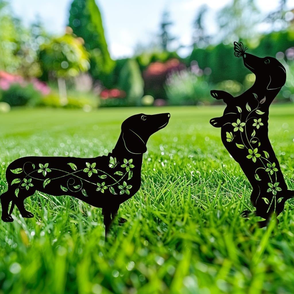 Rust Proof Metal Black Silhouette Decorative Garden Stakes for Yard, Patio, Lawn Decorations, Dachshund Outdoor Decor Yard Art