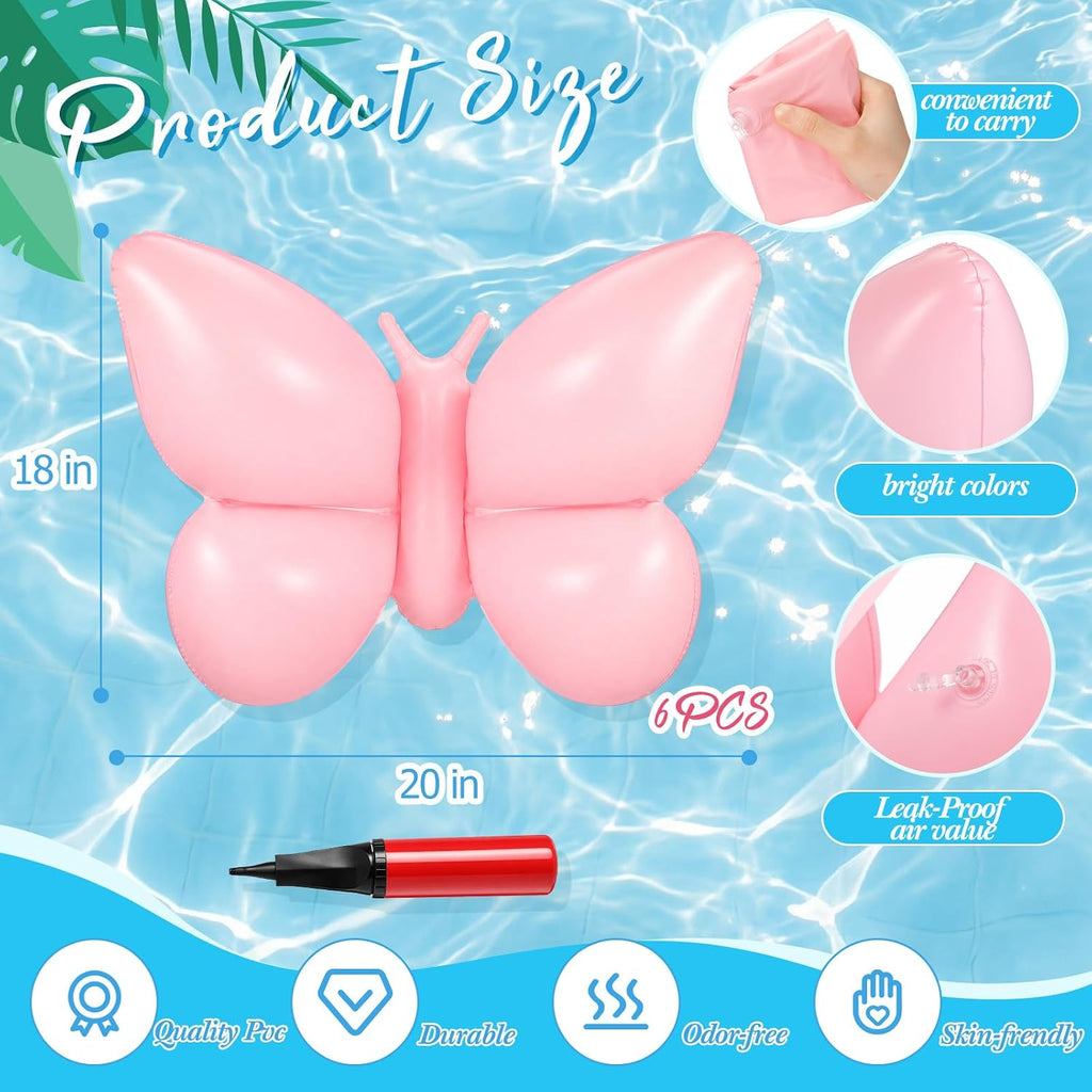 6 Piece Large Inflatable Butterfly Pool Floats with Pump for Adults