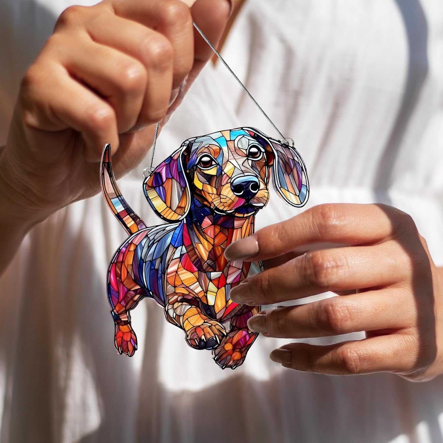 Adorable Dachshund Sun Catcher Hanging Ornament