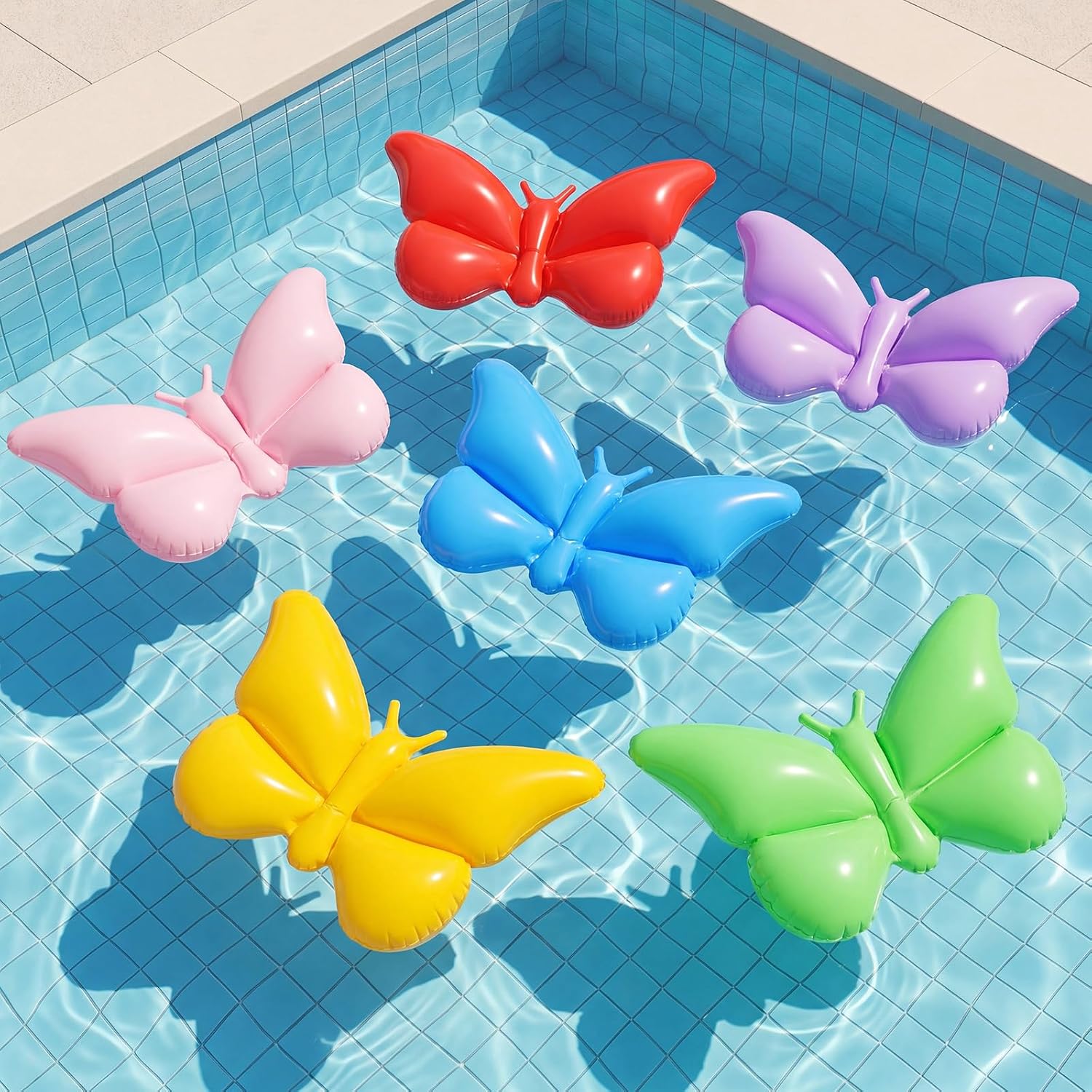 6 Piece Large Inflatable Butterfly Pool Floats with Pump for Adults