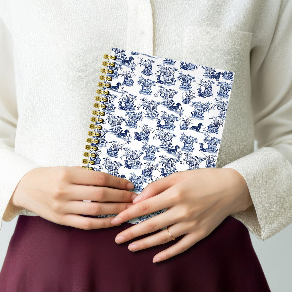 Blue Floral Dachshund Notebook Journal - Spiral/Hardcover