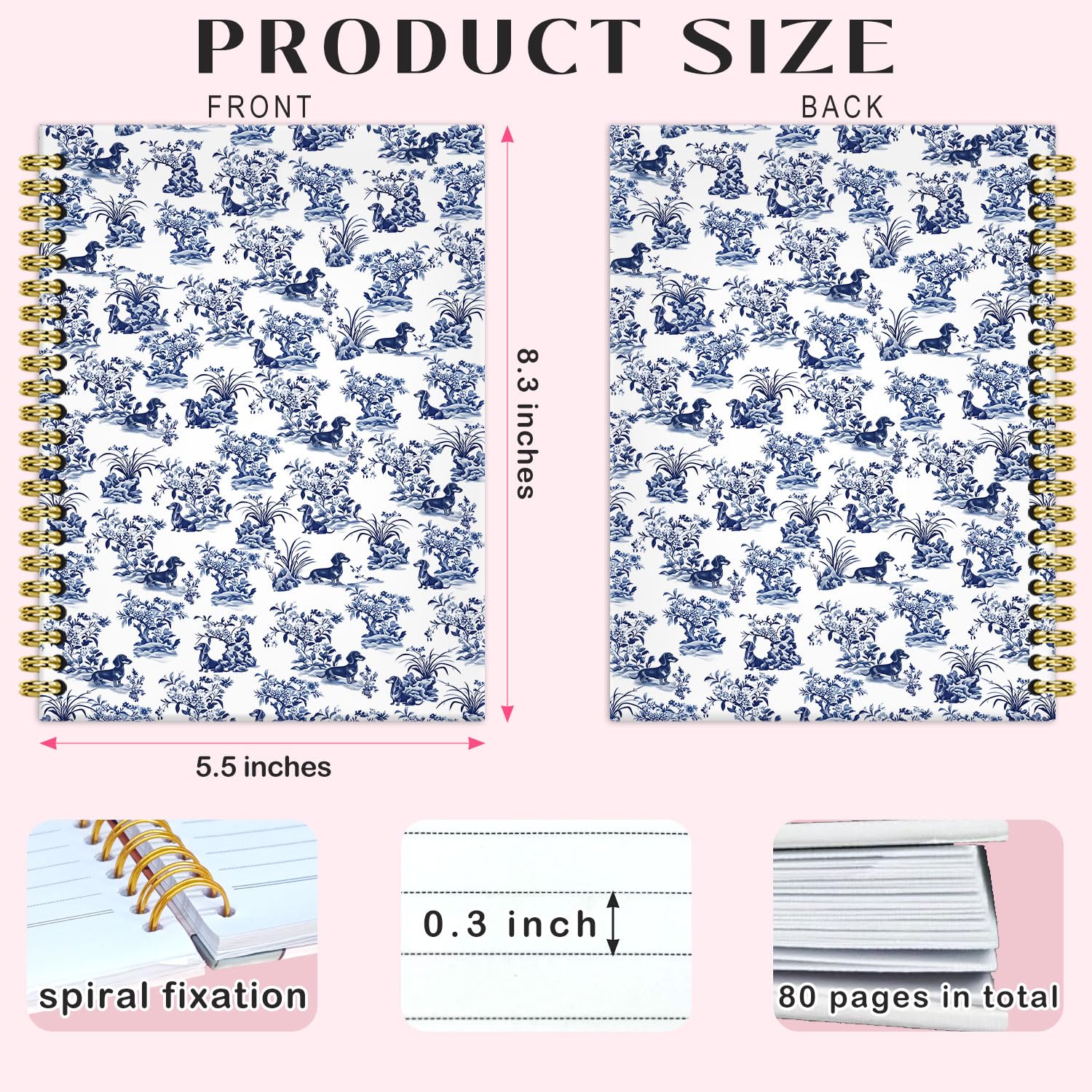 Blue Floral Dachshund Notebook Journal - Spiral/Hardcover