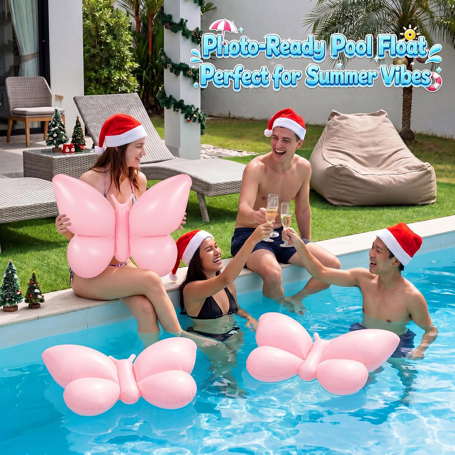 6 Piece Large Inflatable Butterfly Pool Floats with Pump for Adults