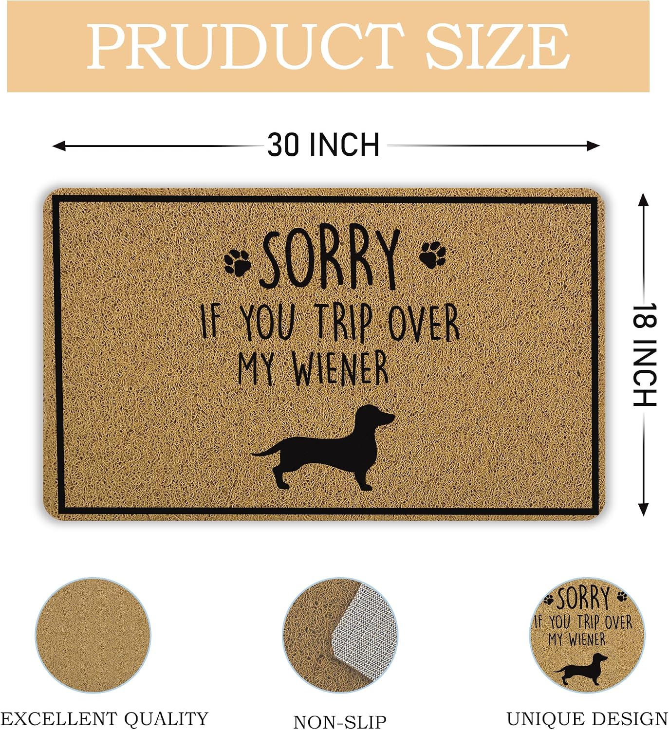 Funny Weiner Dog Welcome Mat - 18x30 Inch