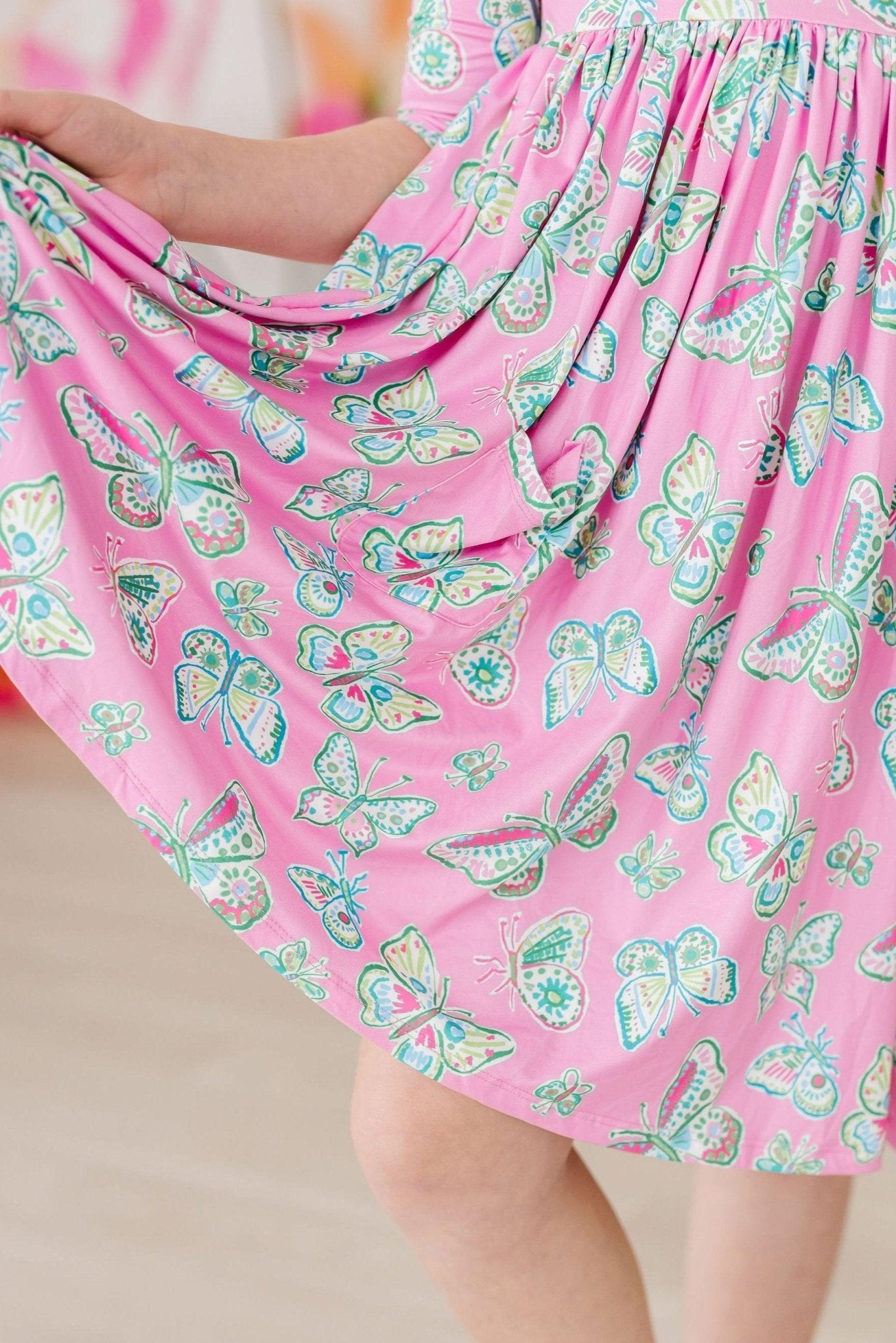 Butterfly Garden 3/4 Sleeve Pocket Twirl Dress - Flutter & Fetch, Co.
