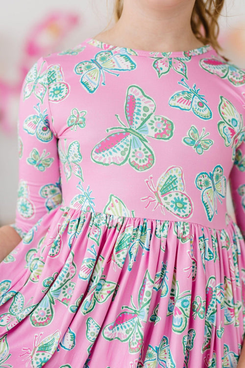 Butterfly Garden 3/4 Sleeve Pocket Twirl Dress - Flutter & Fetch, Co.